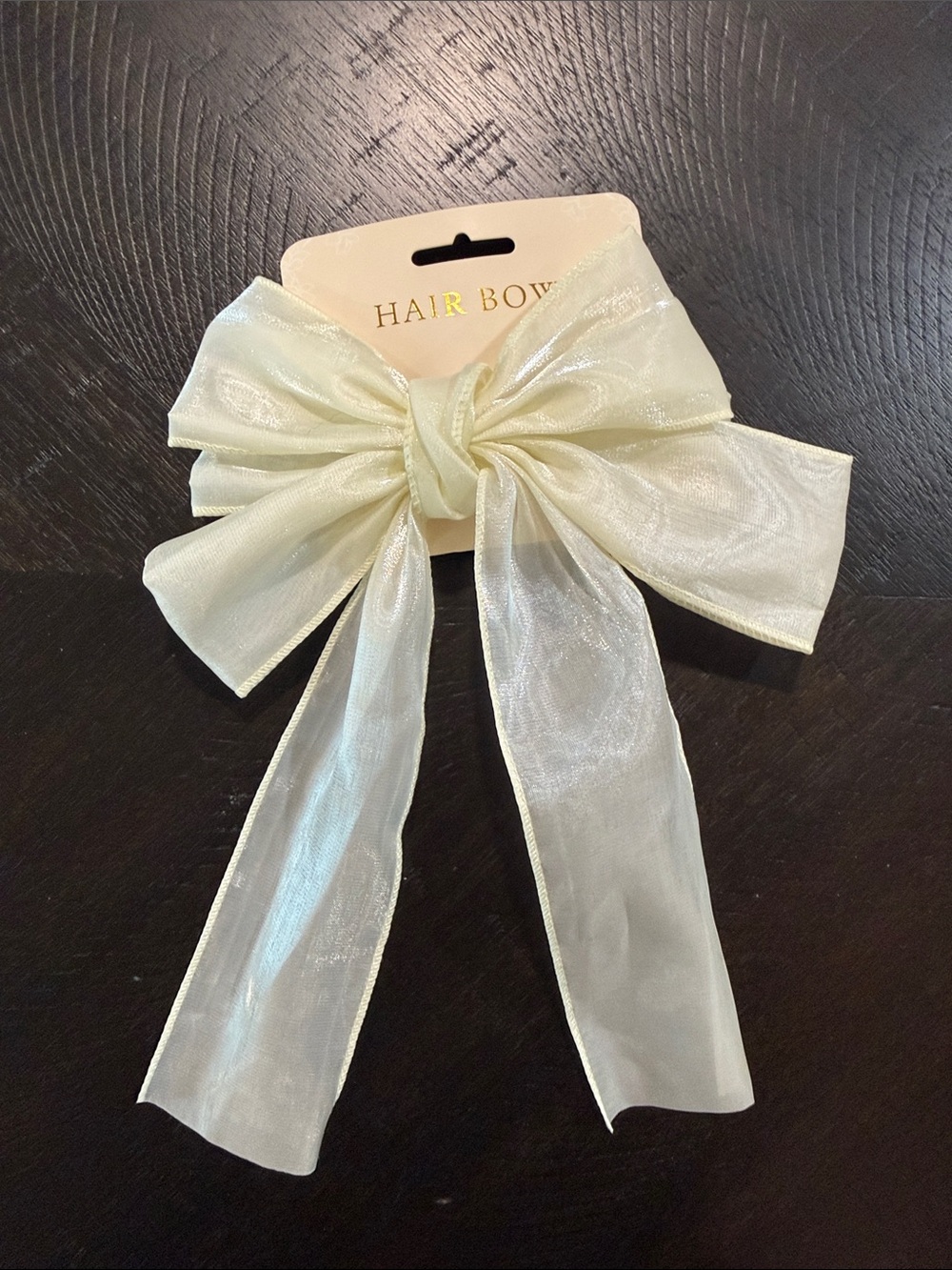 Sheer Ivory Hair Bow Clip with Long Tails - HAIR BOW